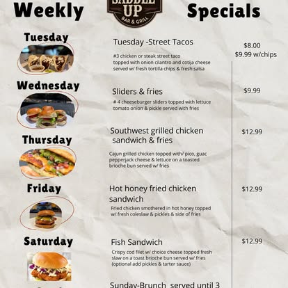 Saddle Up weekly specials menu
